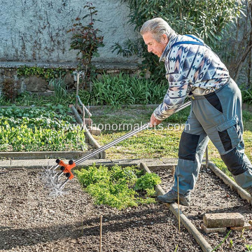Rotary Cultivator Tool Adjustable garden Hand Tiller with Stainless Steel Pole for Soil Mixing or Reseeding Grass